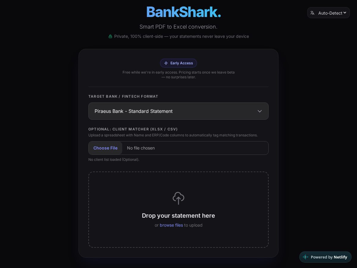 Landing-page snapshot of bankshark.app