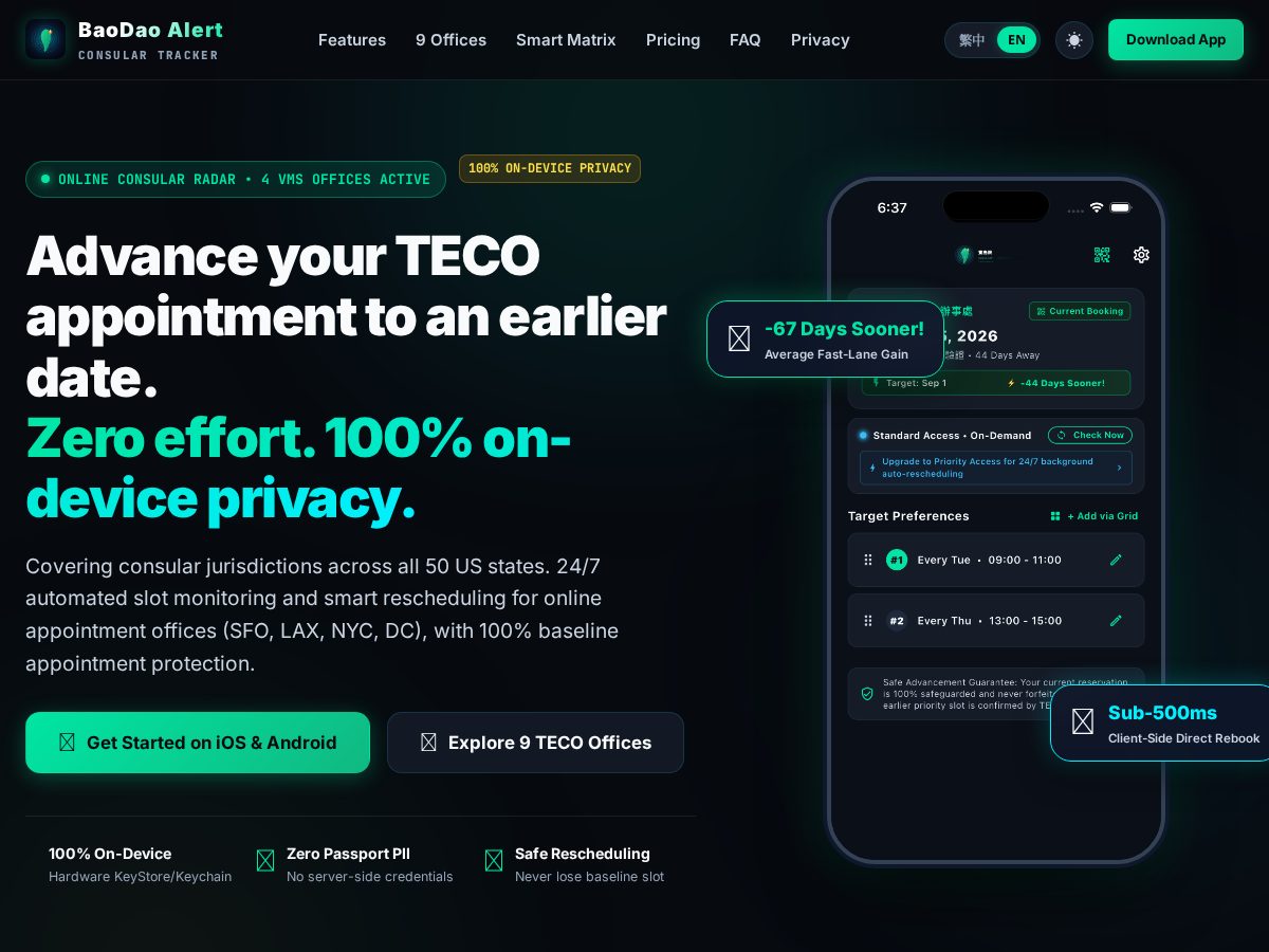 Landing-page snapshot of baodaoalert.com