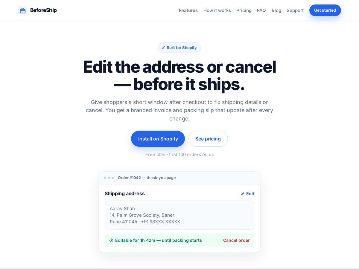 Landing-page snapshot of beforeship.org