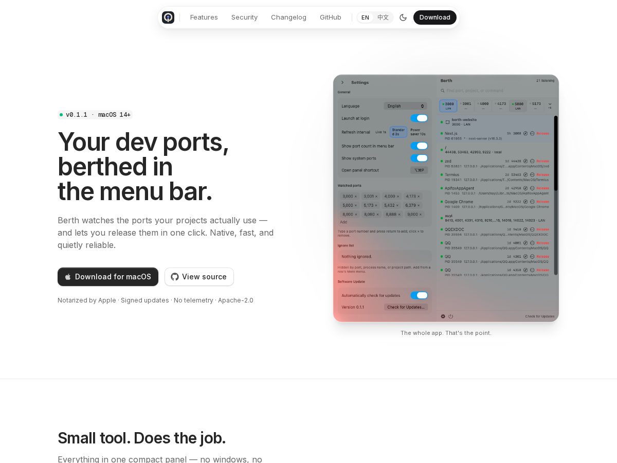 Landing-page snapshot of berth.fyi