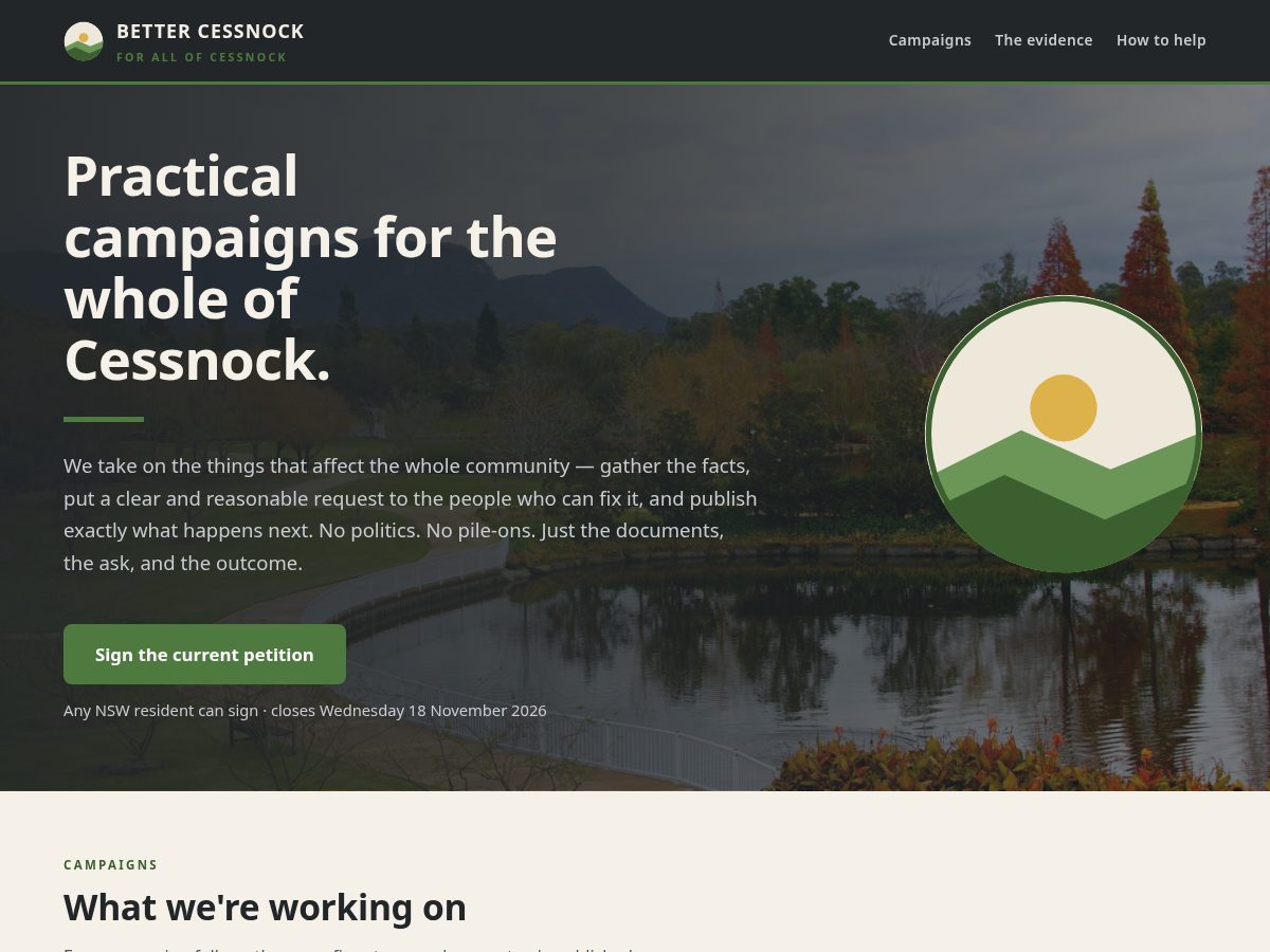 Landing-page snapshot of bettercessnock.org