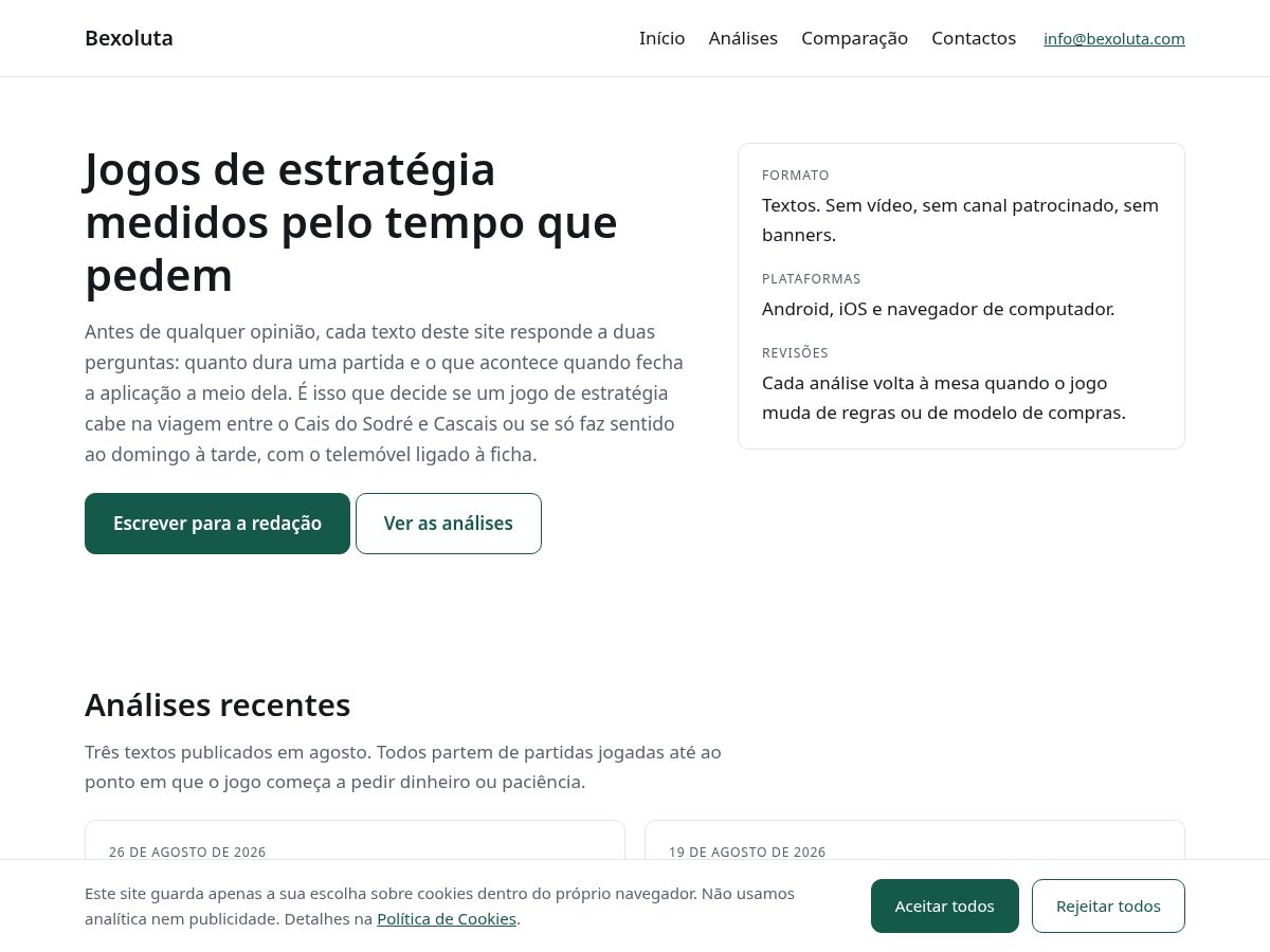 Landing-page snapshot of bexoluta.com