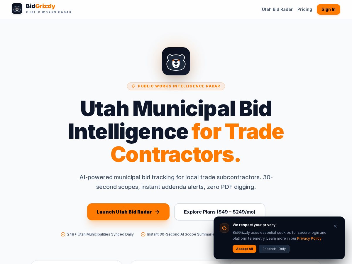 Landing-page snapshot of bidgrizzly.com