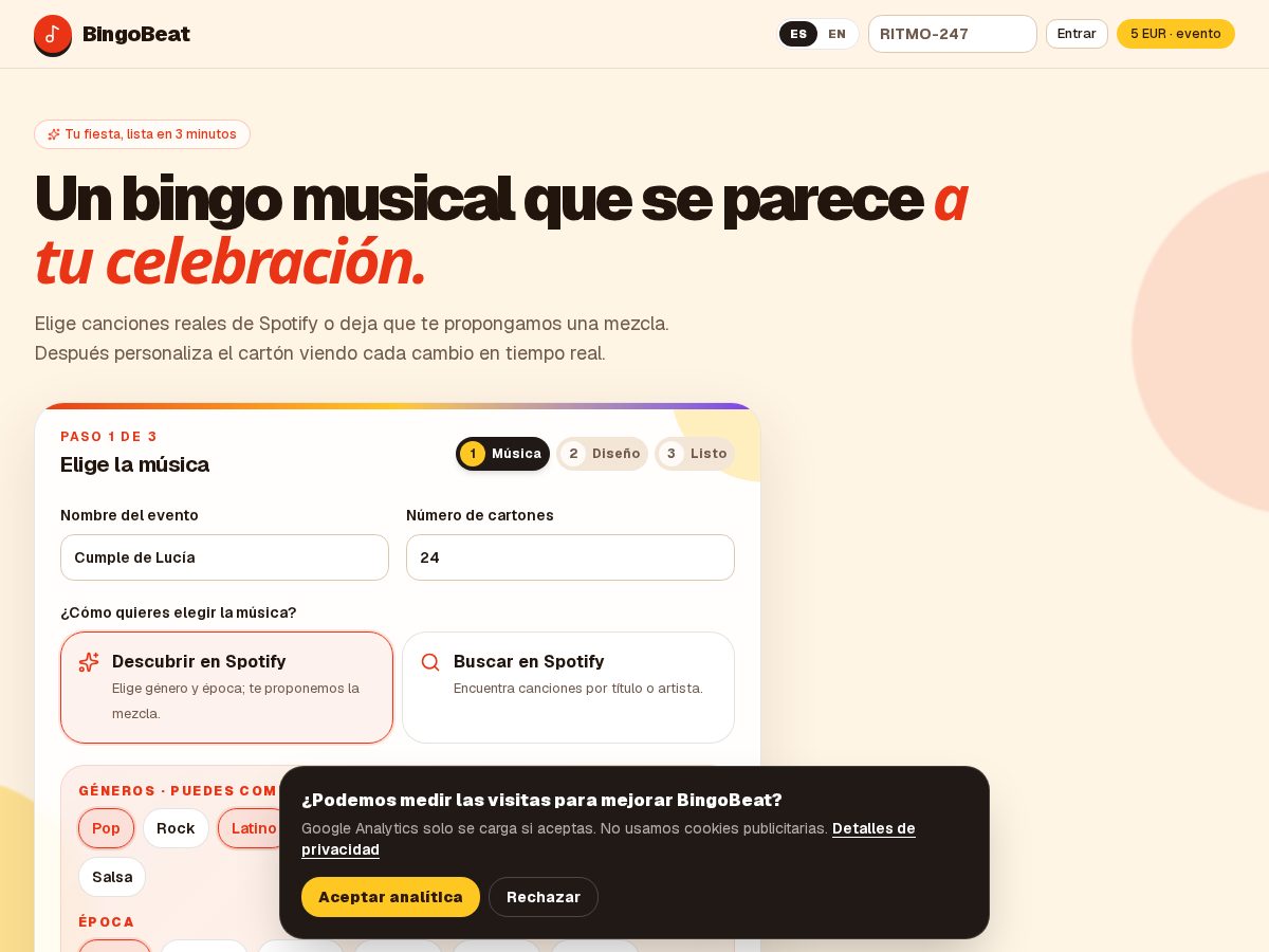 Landing-page snapshot of bingobeat.app