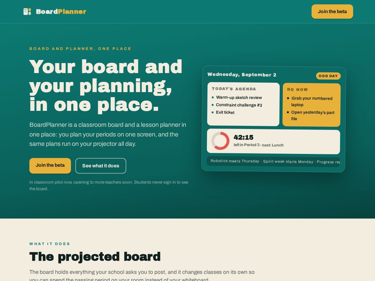 Landing-page snapshot of boardplanner.xyz