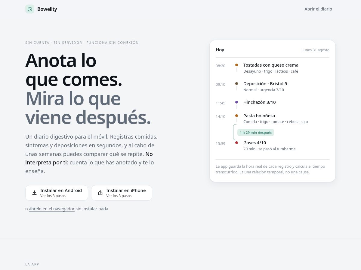 Landing-page snapshot of bowelity.com