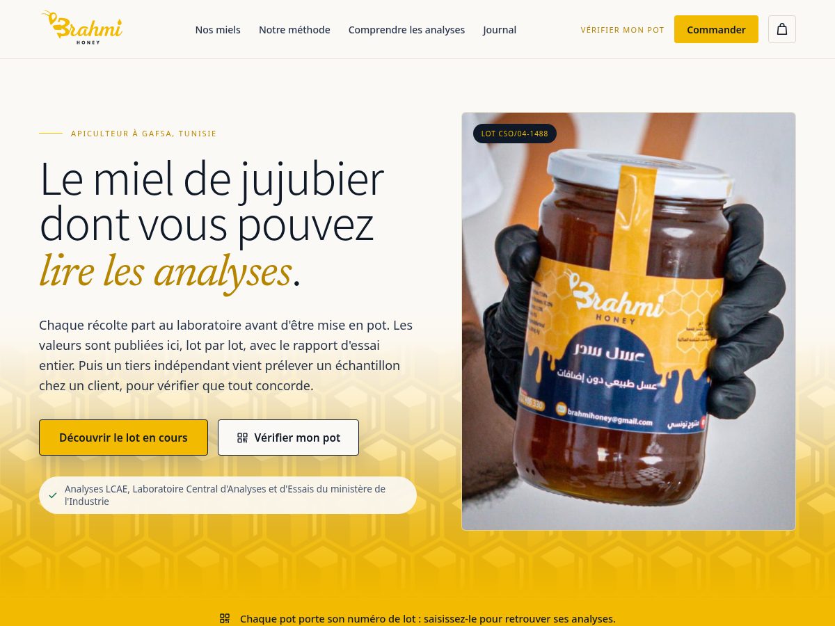 Landing-page snapshot of brahmihoney.com