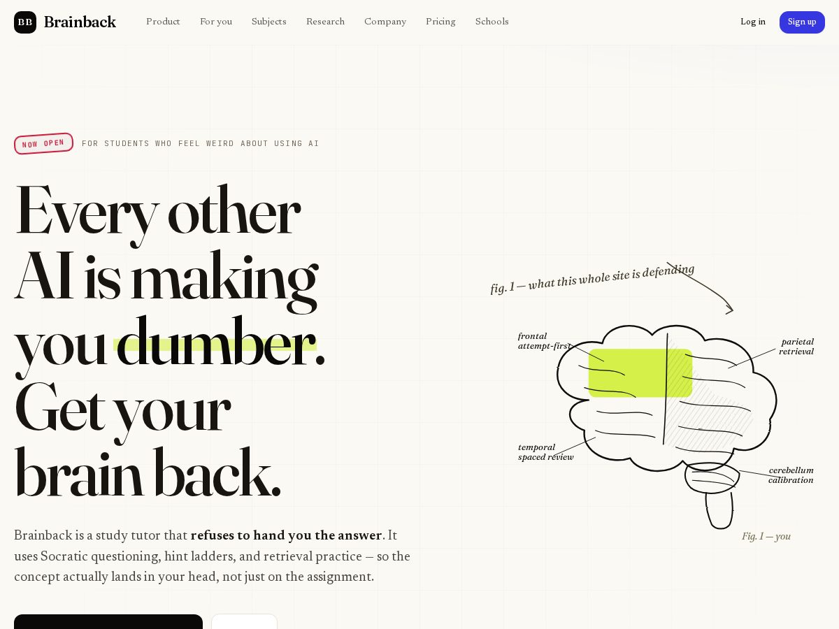 Landing-page snapshot of brainback.chat