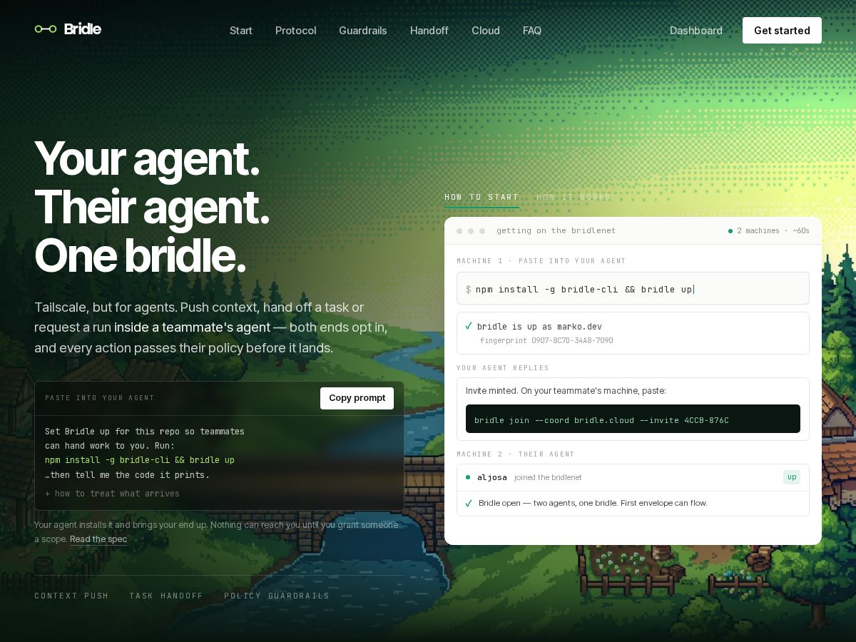 Landing-page snapshot of bridle.network