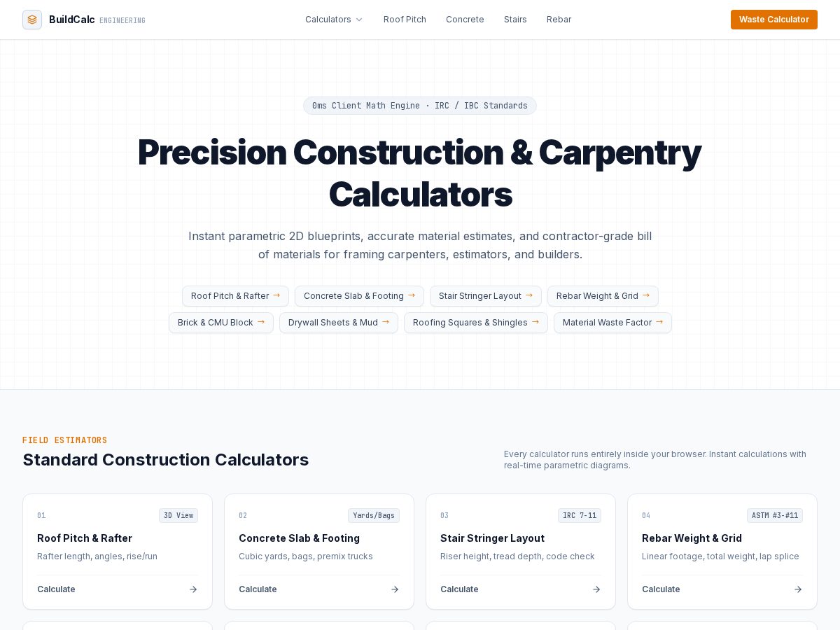 Landing-page snapshot of buildcalc.page