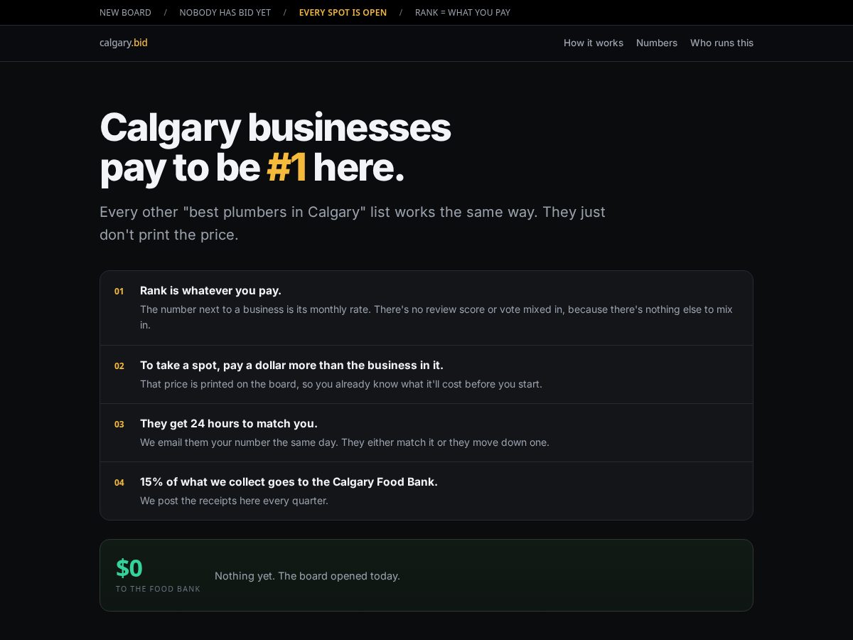 Landing-page snapshot of calgary.bid