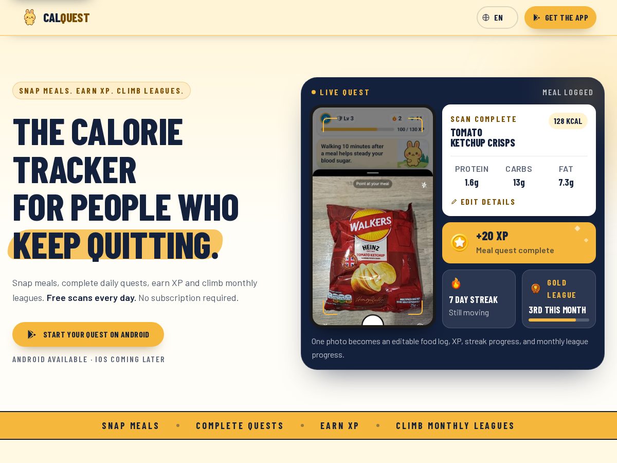 Landing-page snapshot of calquest.app
