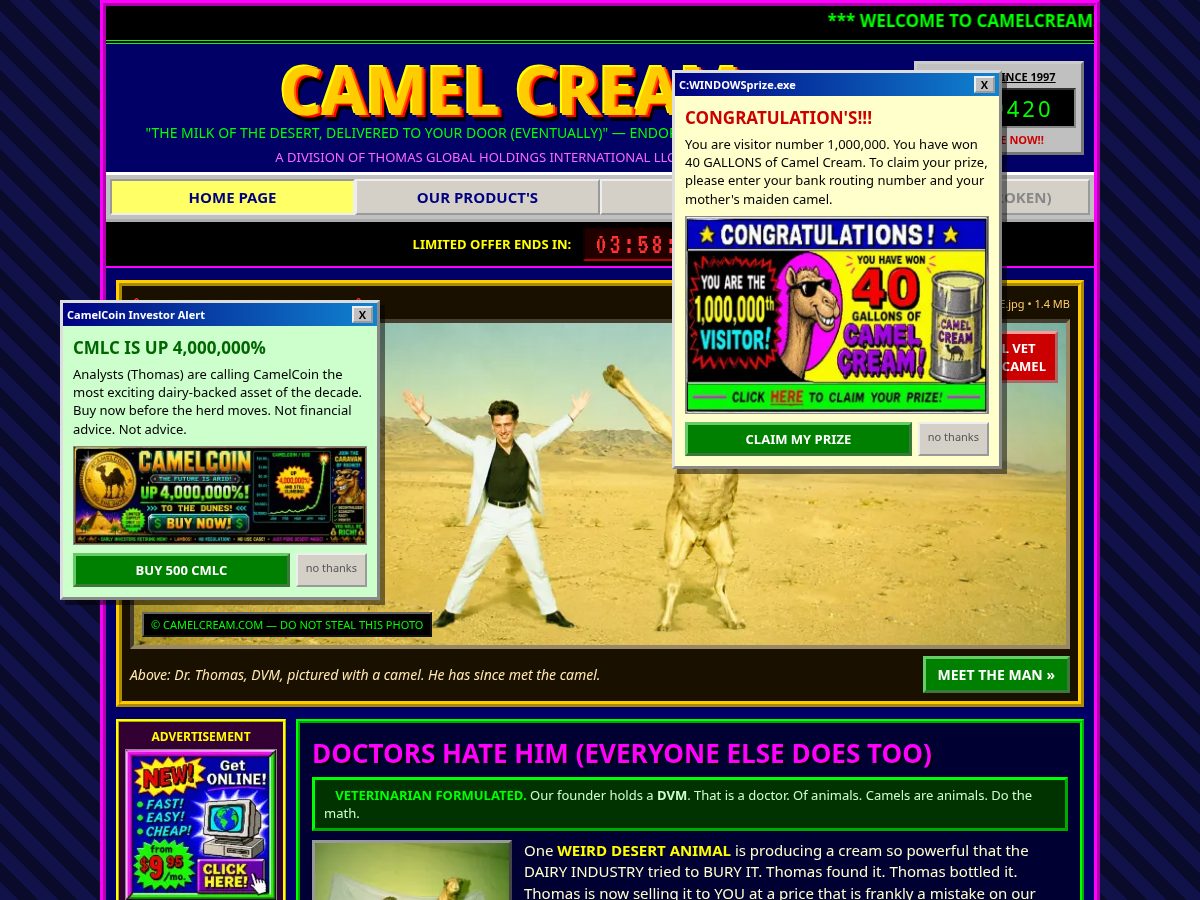 Landing-page snapshot of camelcream.com