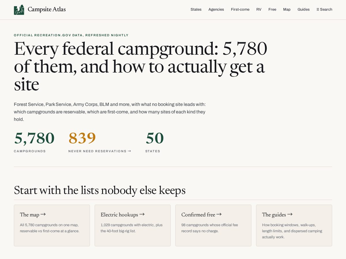 Landing-page snapshot of campsiteatlas.com