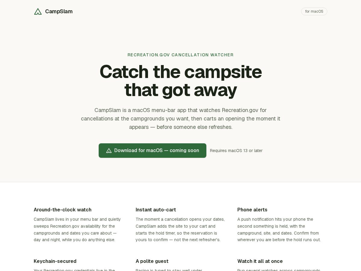 Landing-page snapshot of campslamusa.com