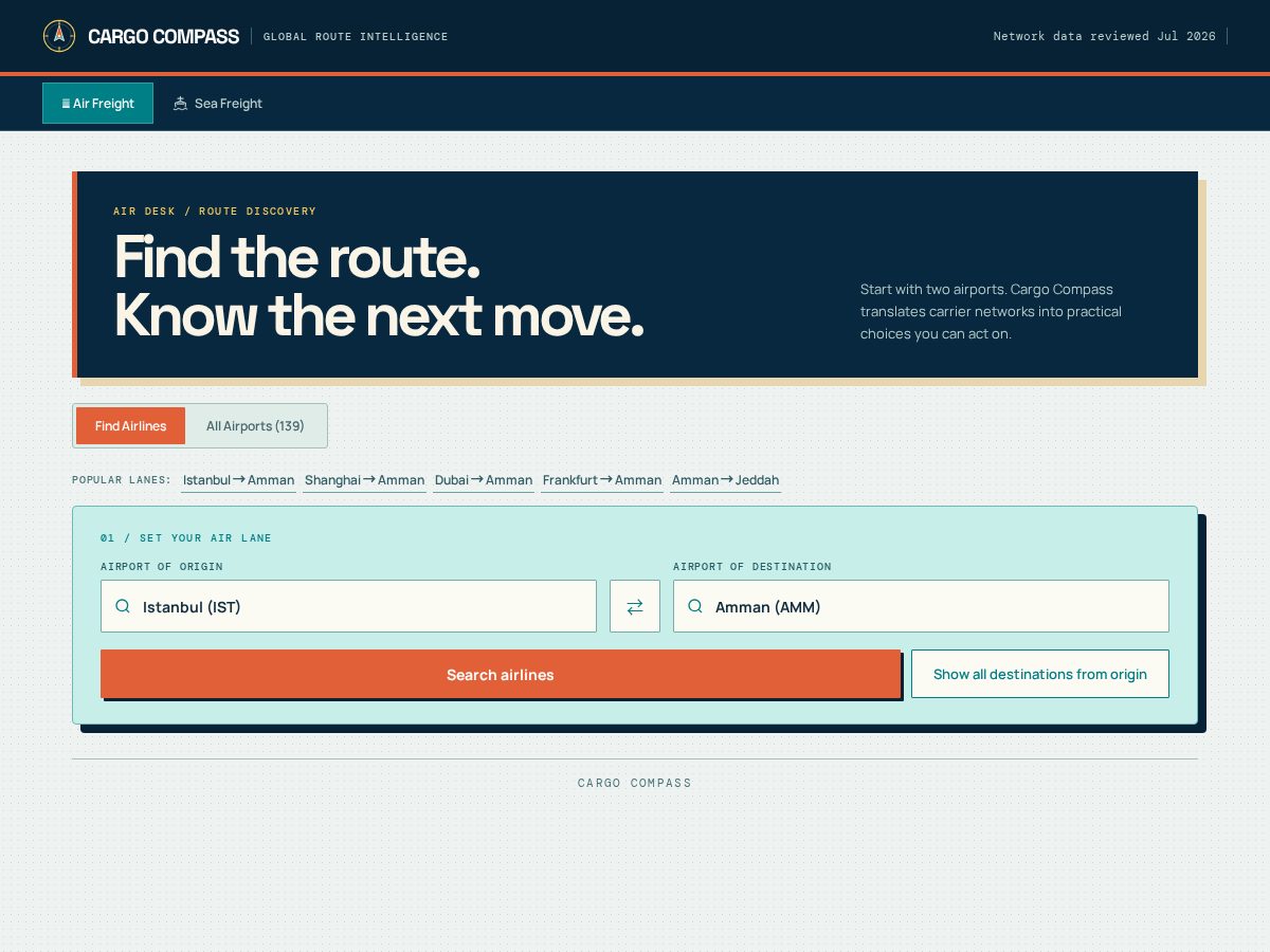 Landing-page snapshot of cargocompass.app