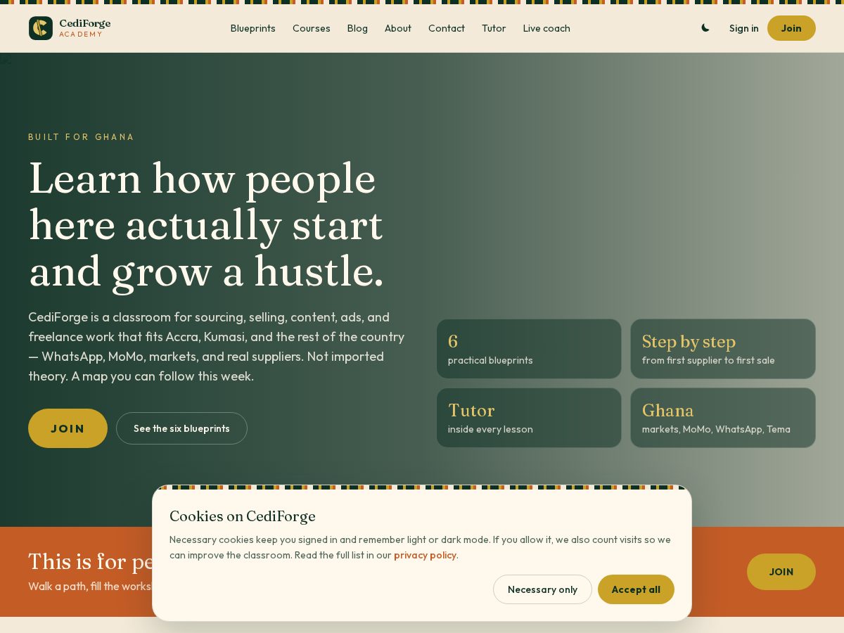 Landing-page snapshot of cediforge.academy