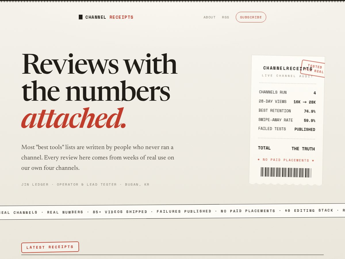 Landing-page snapshot of channelreceipts.com