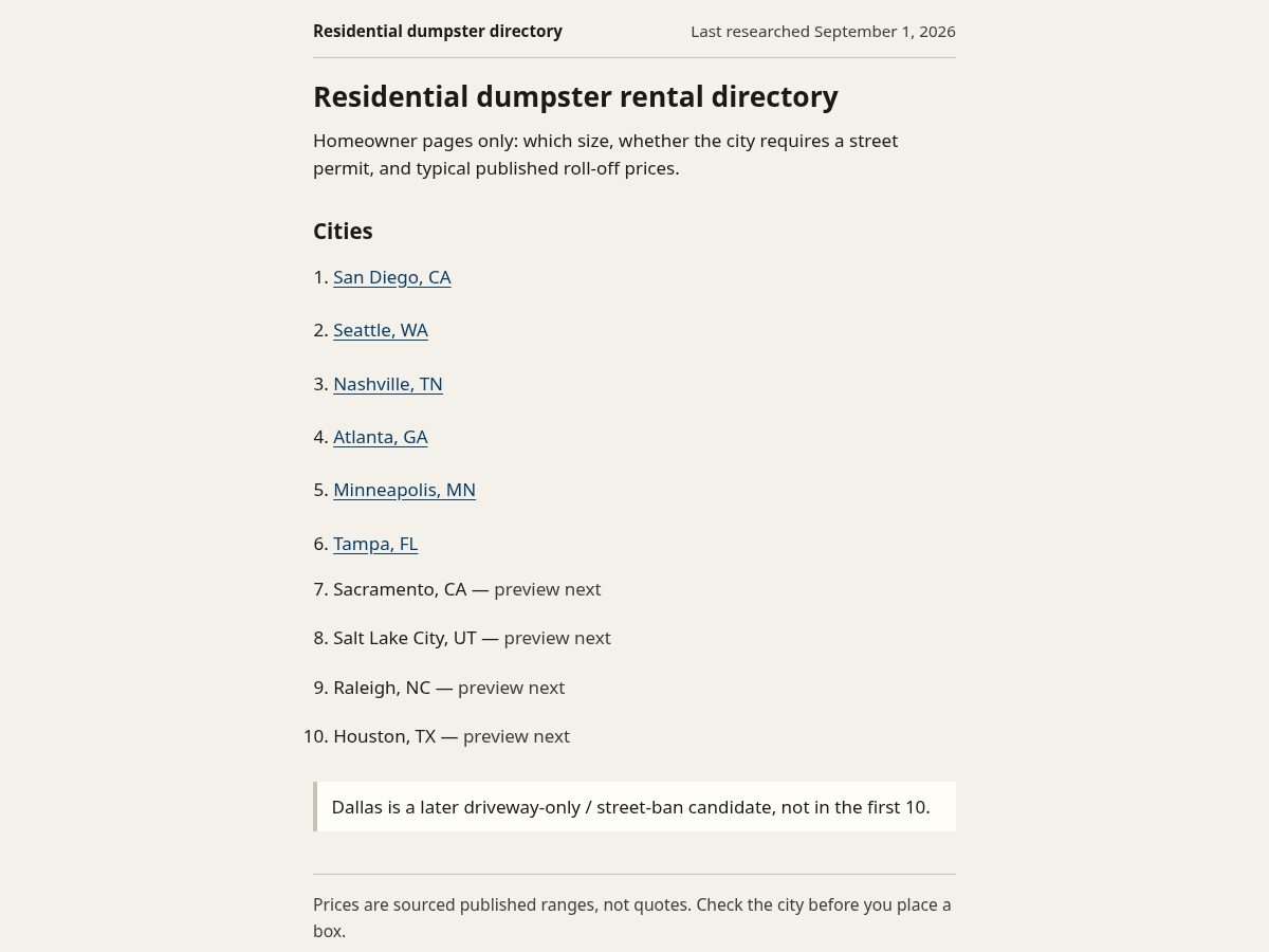 Landing-page snapshot of citydumpsterpermit.com
