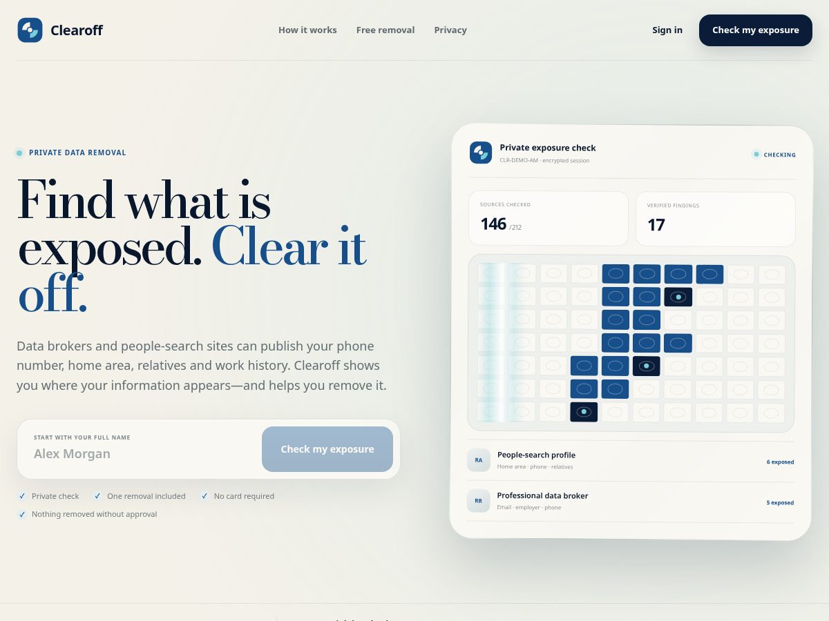 Landing-page snapshot of clearoff.app