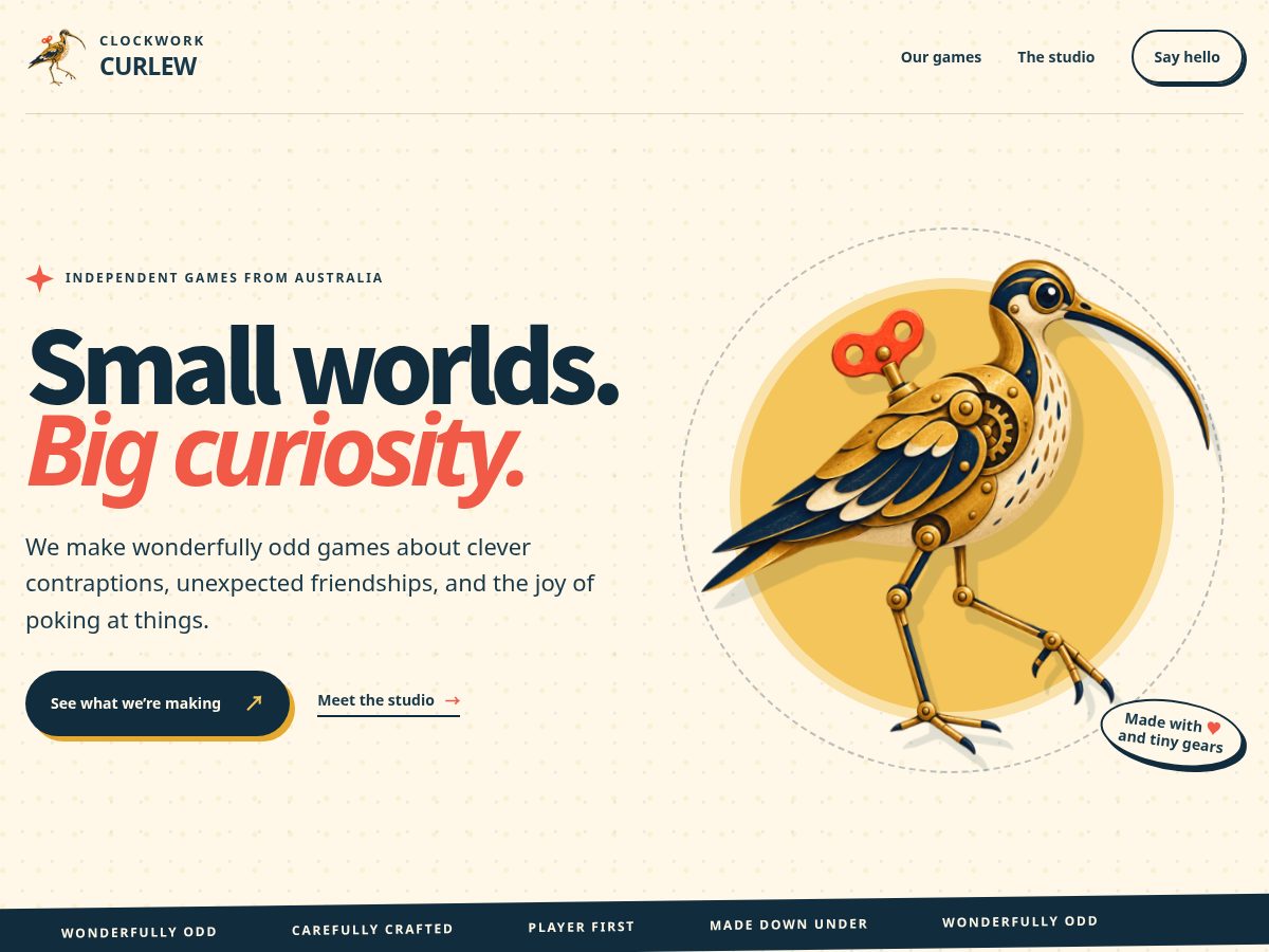 Landing-page snapshot of clockworkcurlew.com