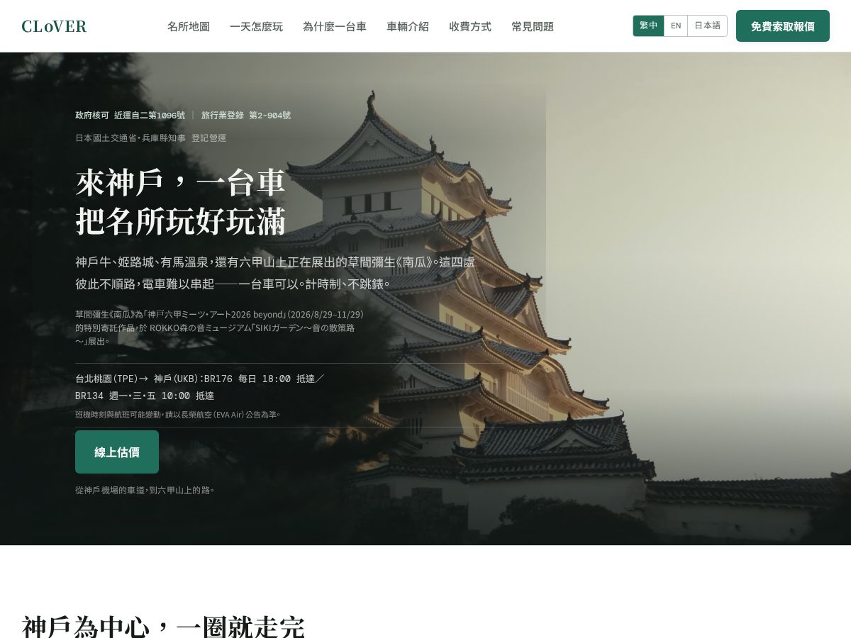 Landing-page snapshot of cloverkobe.com