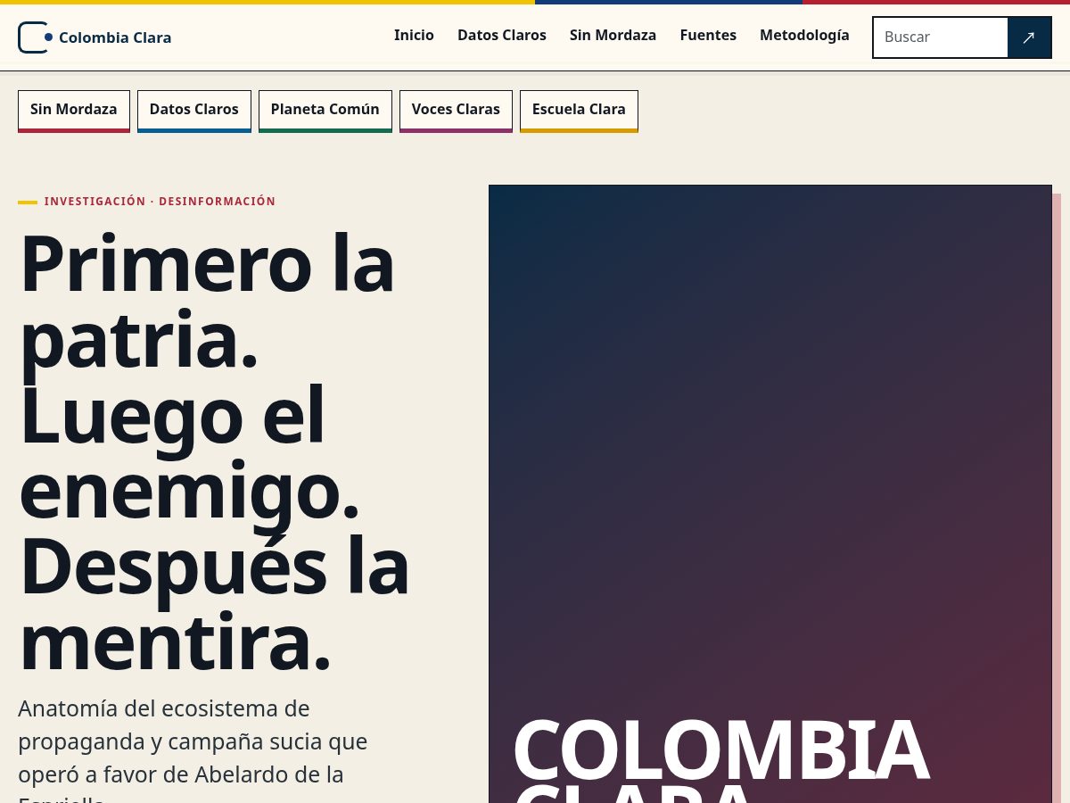 Landing-page snapshot of colombiaclara.com