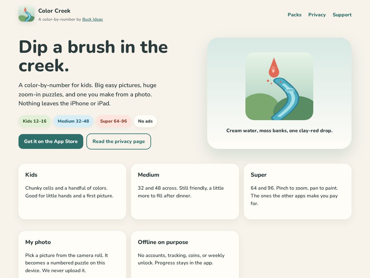 Landing-page snapshot of colorcreekgame.com
