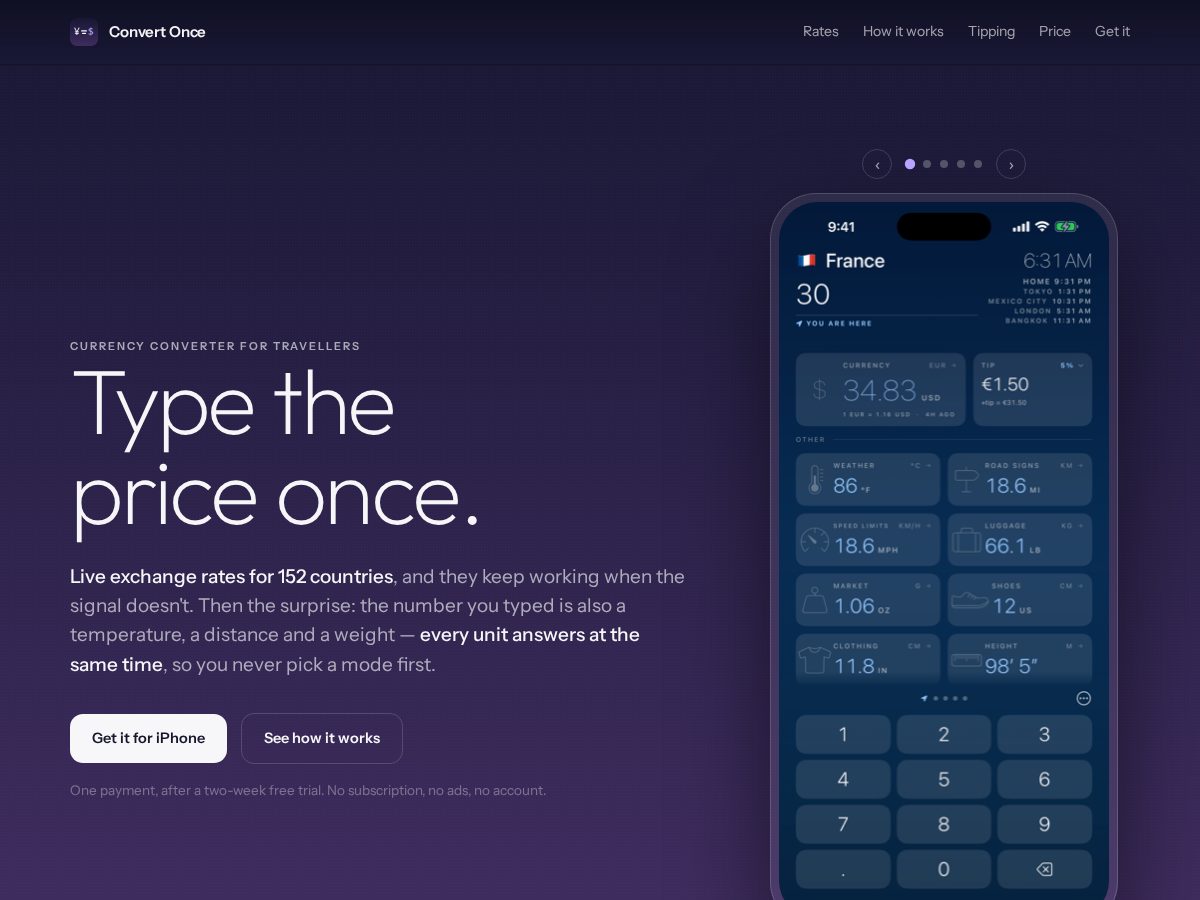 Landing-page snapshot of convertonce.com