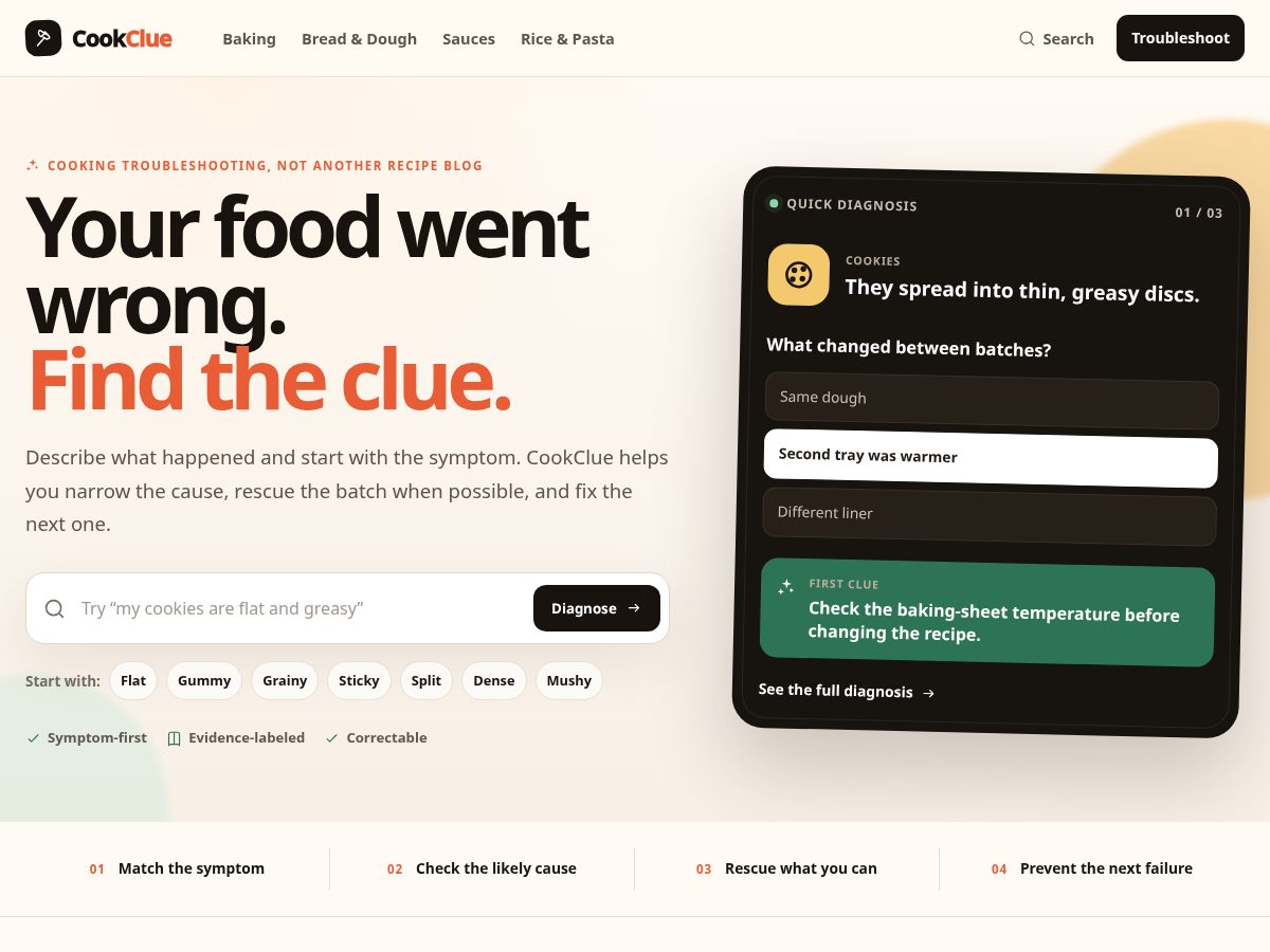 Landing-page snapshot of cookclue.com