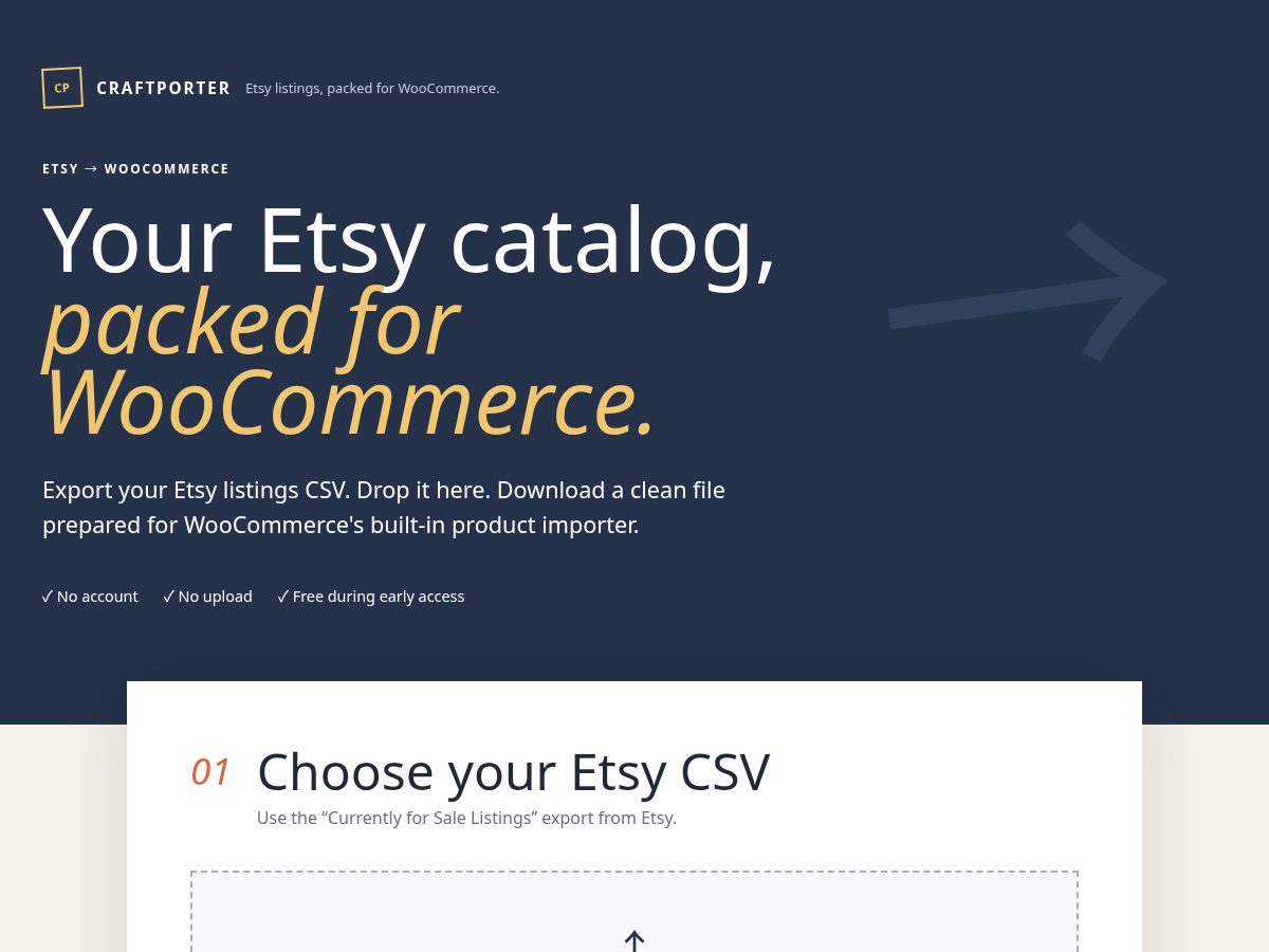 Landing-page snapshot of craftporter.com