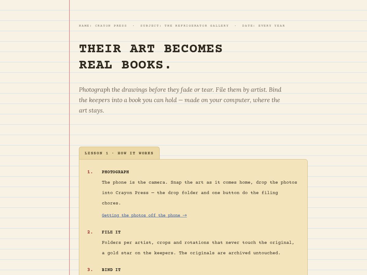 Landing-page snapshot of crayonpress.app