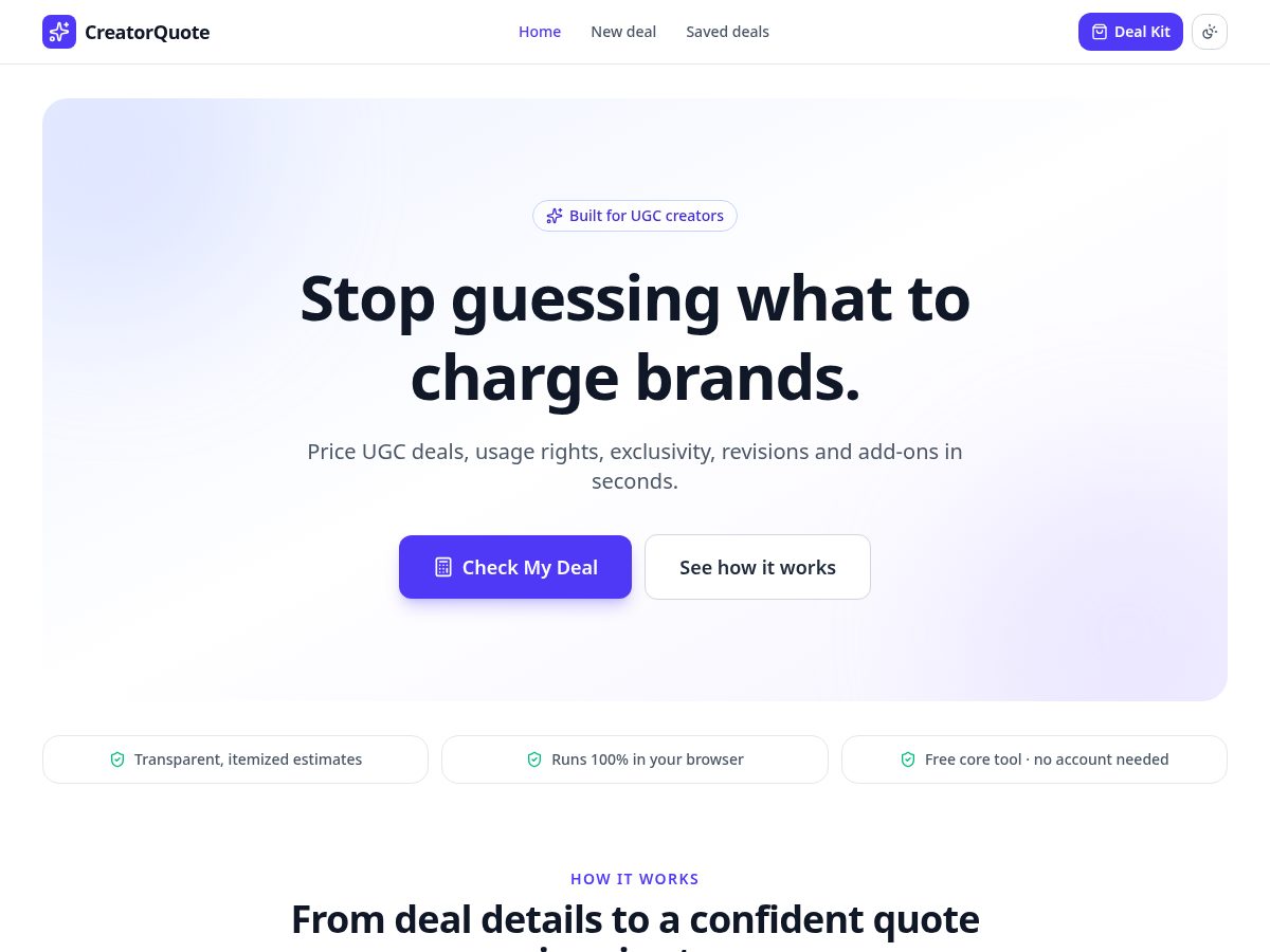 Landing-page snapshot of creatorquote.app