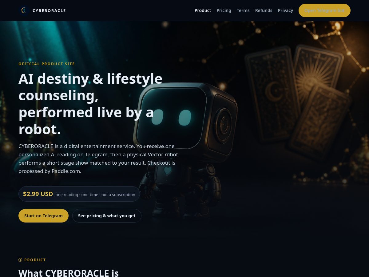 Landing-page snapshot of cyberoracle.quest