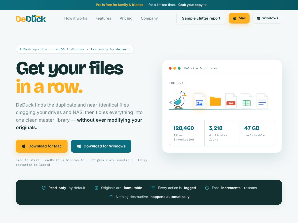 Landing-page snapshot of deduck.app