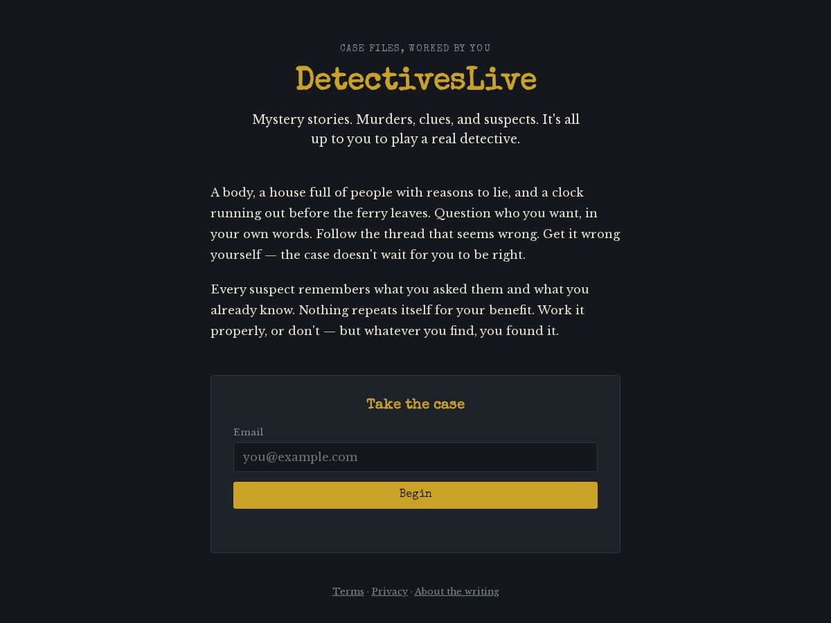 Landing-page snapshot of detectiveslive.com