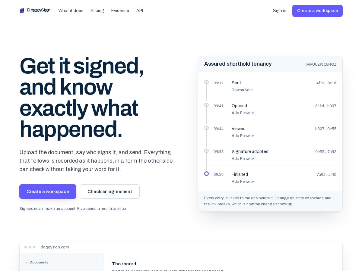 Landing-page snapshot of doggysign.com