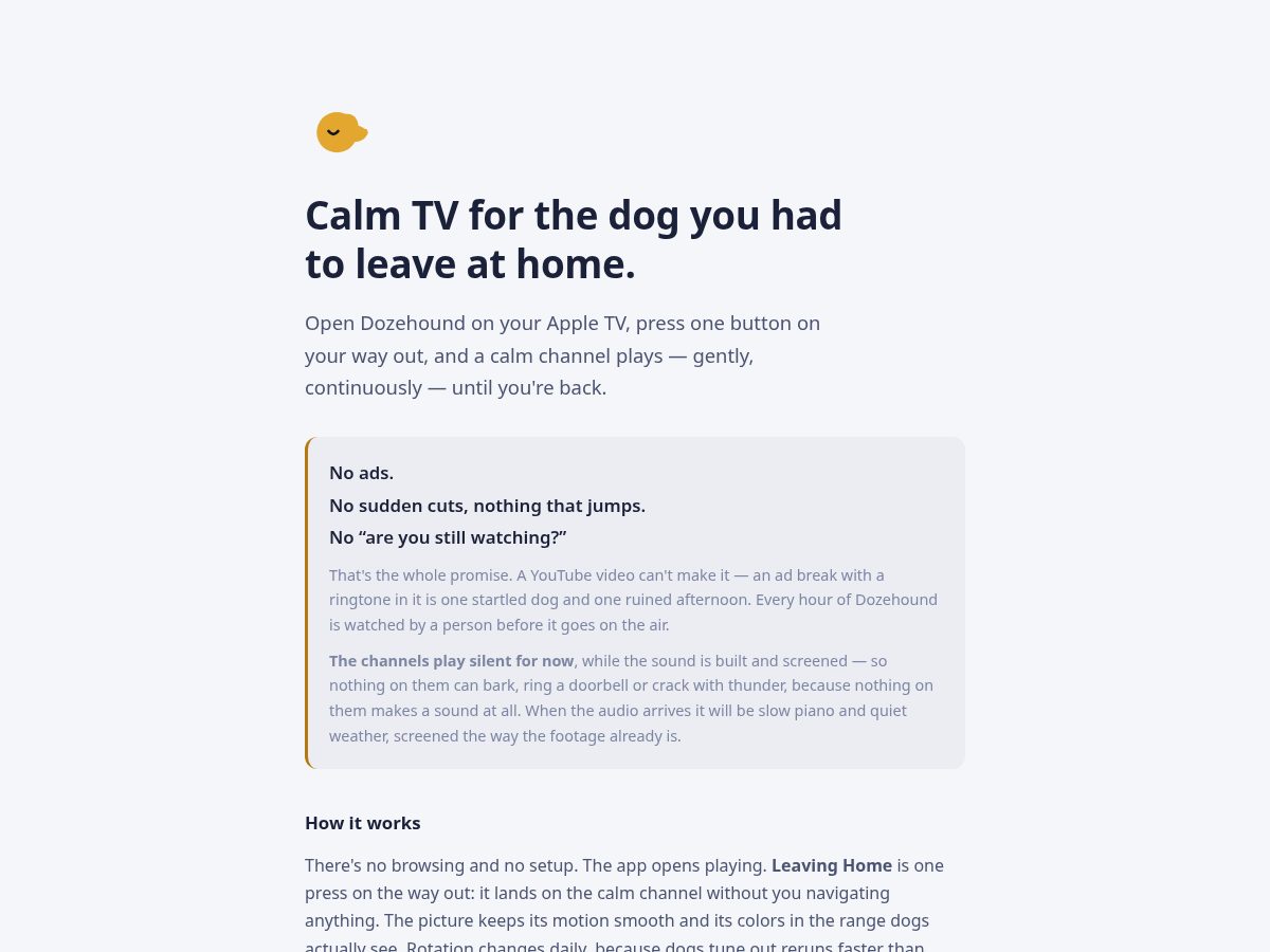 Landing-page snapshot of dozehound.com