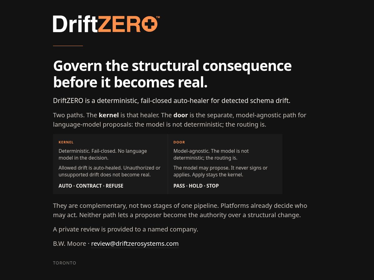 Landing-page snapshot of driftzerosystems.com