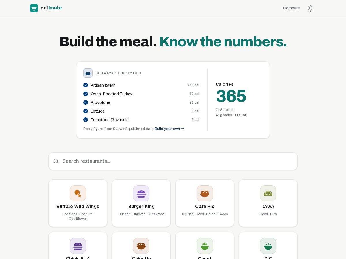 Landing-page snapshot of eatimate.app