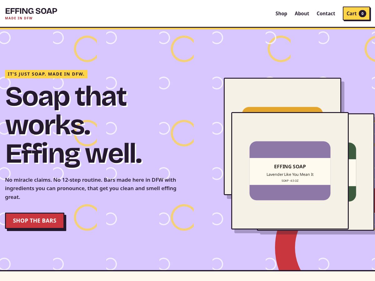Landing-page snapshot of effingsoap.com