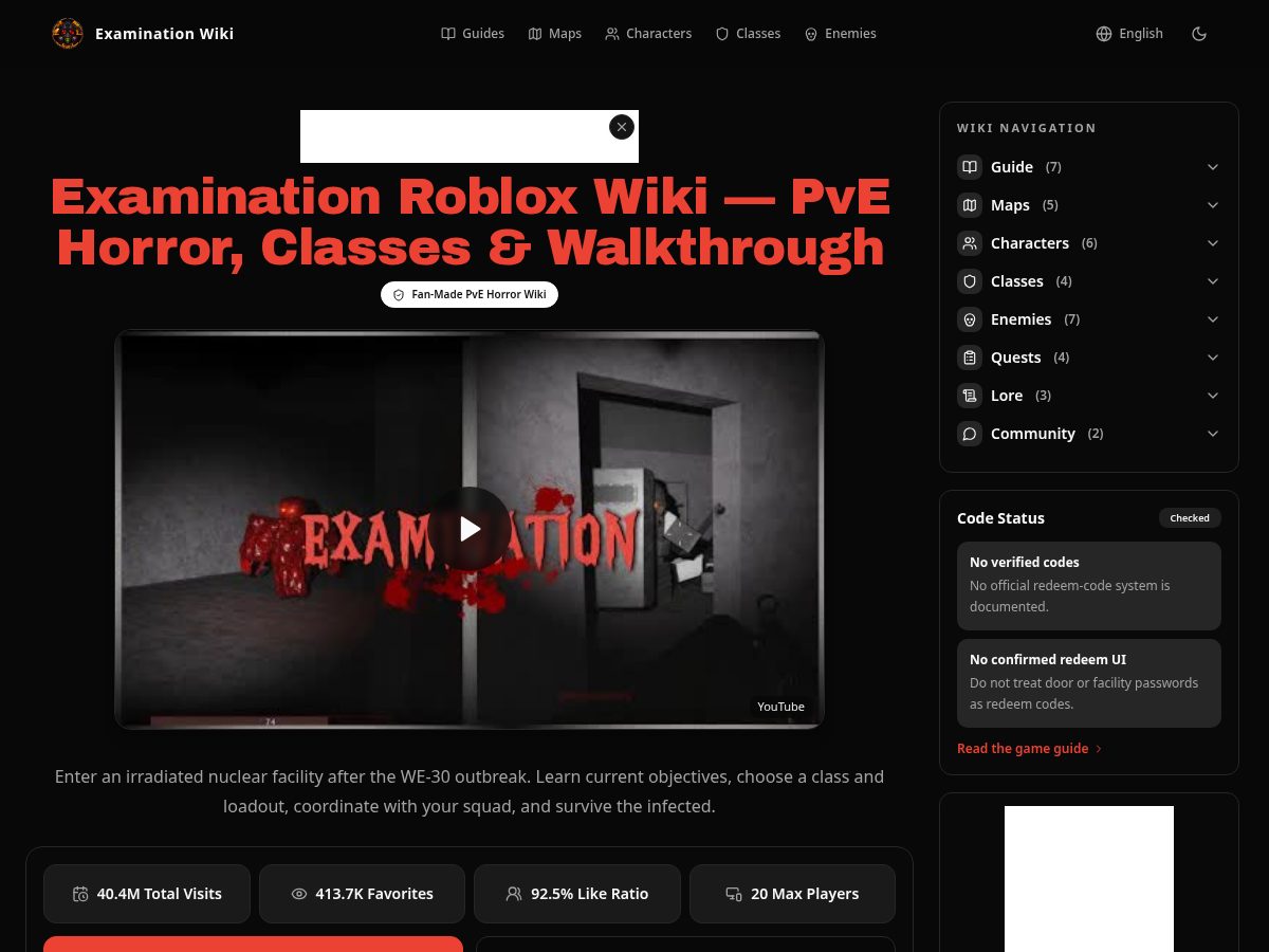 Landing-page snapshot of examinationroblox.wiki