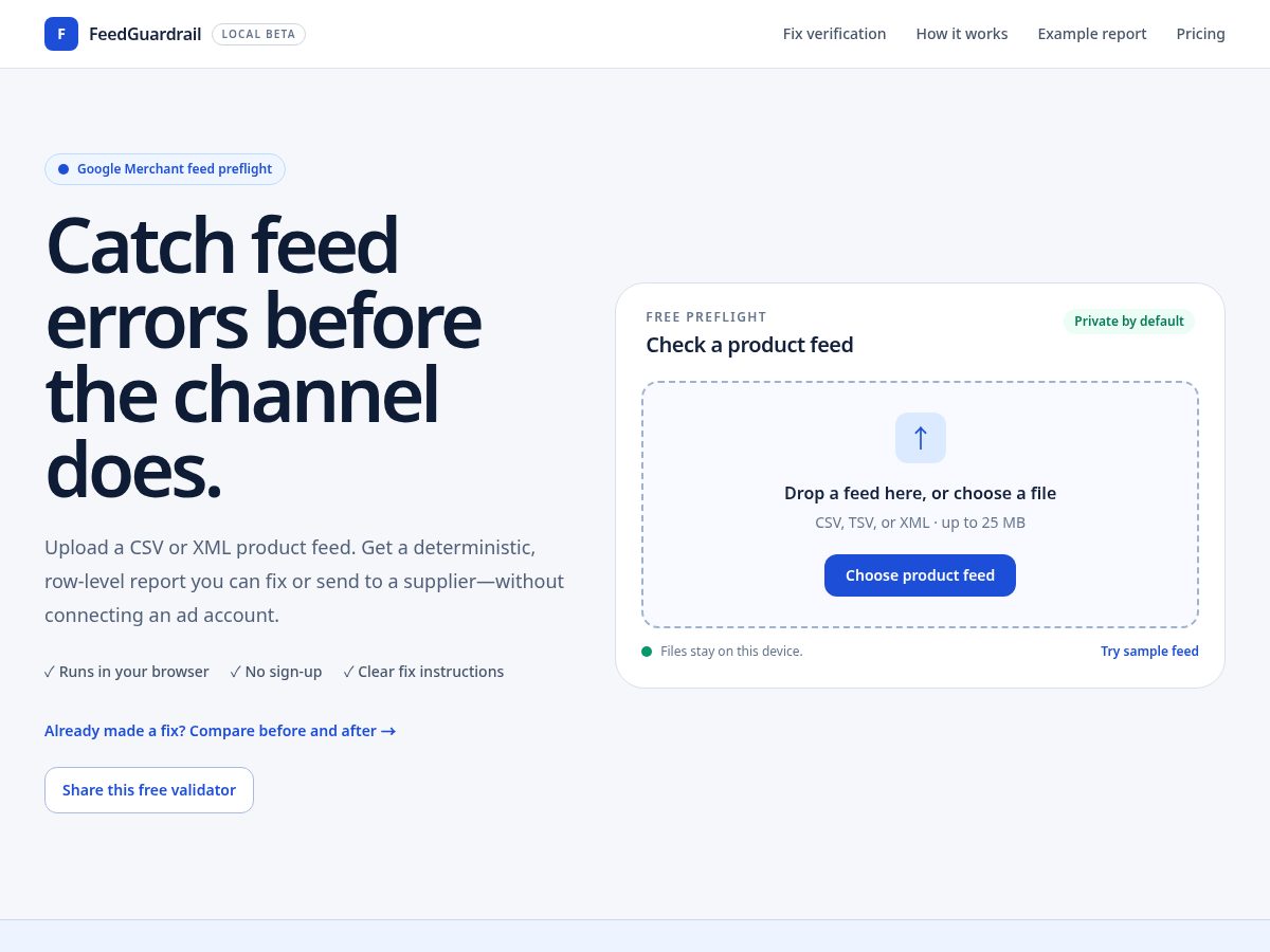 Landing-page snapshot of feedguardrail.com