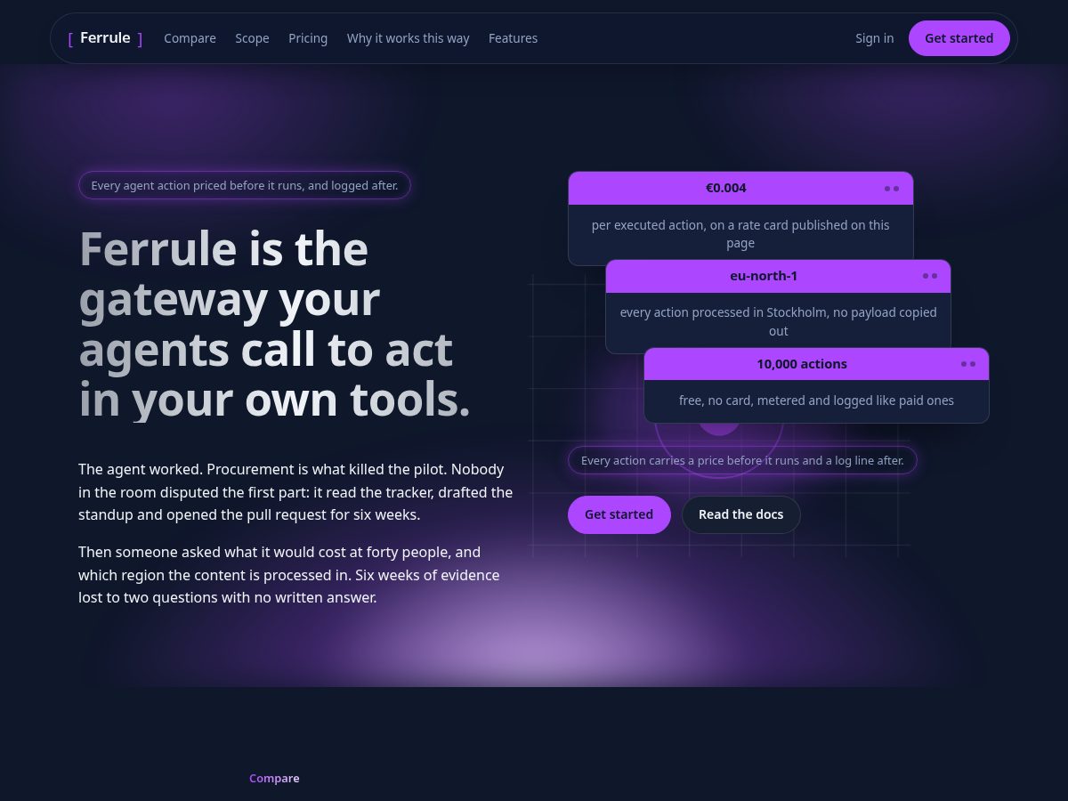 Landing-page snapshot of ferrule.fit
