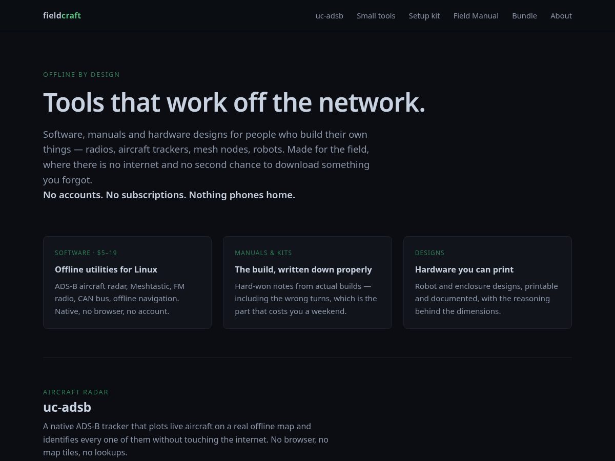 Landing-page snapshot of fieldoffgrid.com