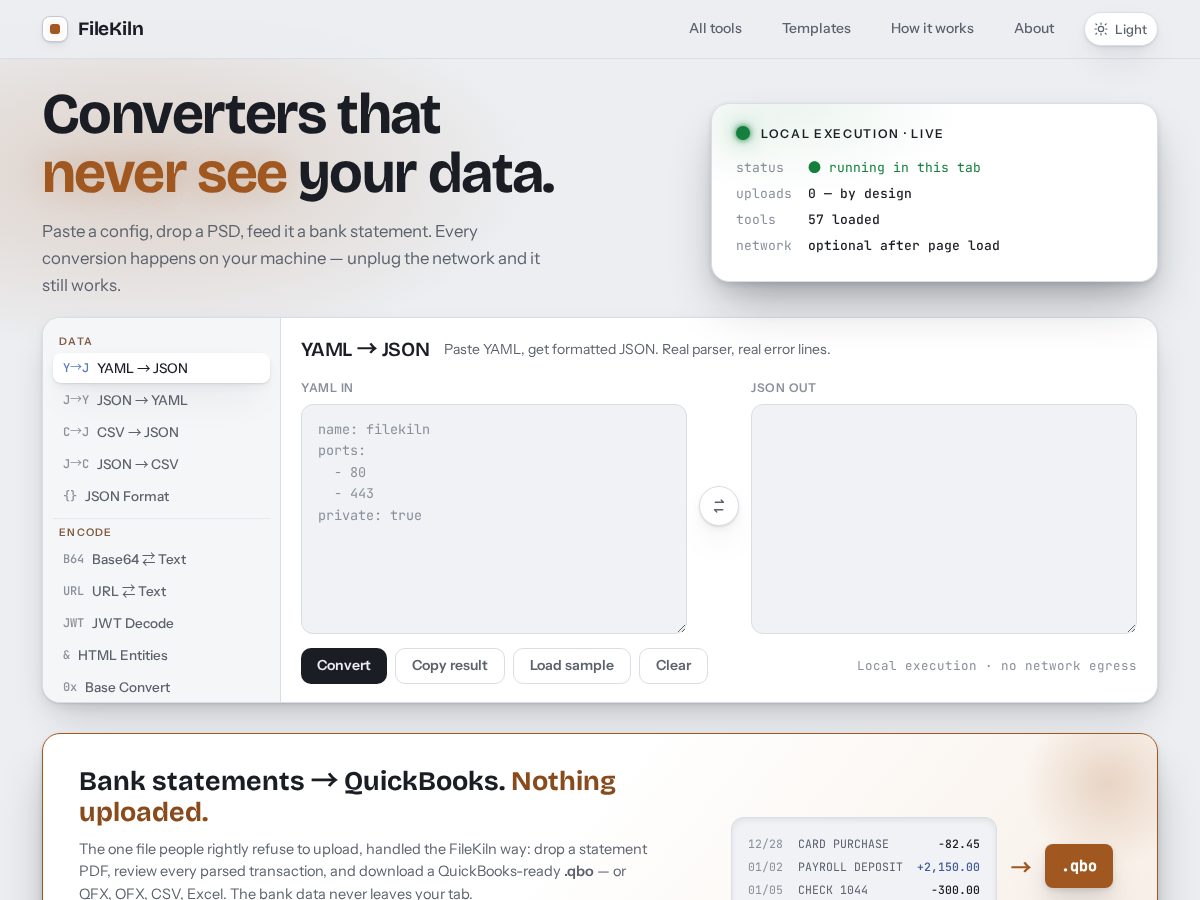 Landing-page snapshot of filekiln.com