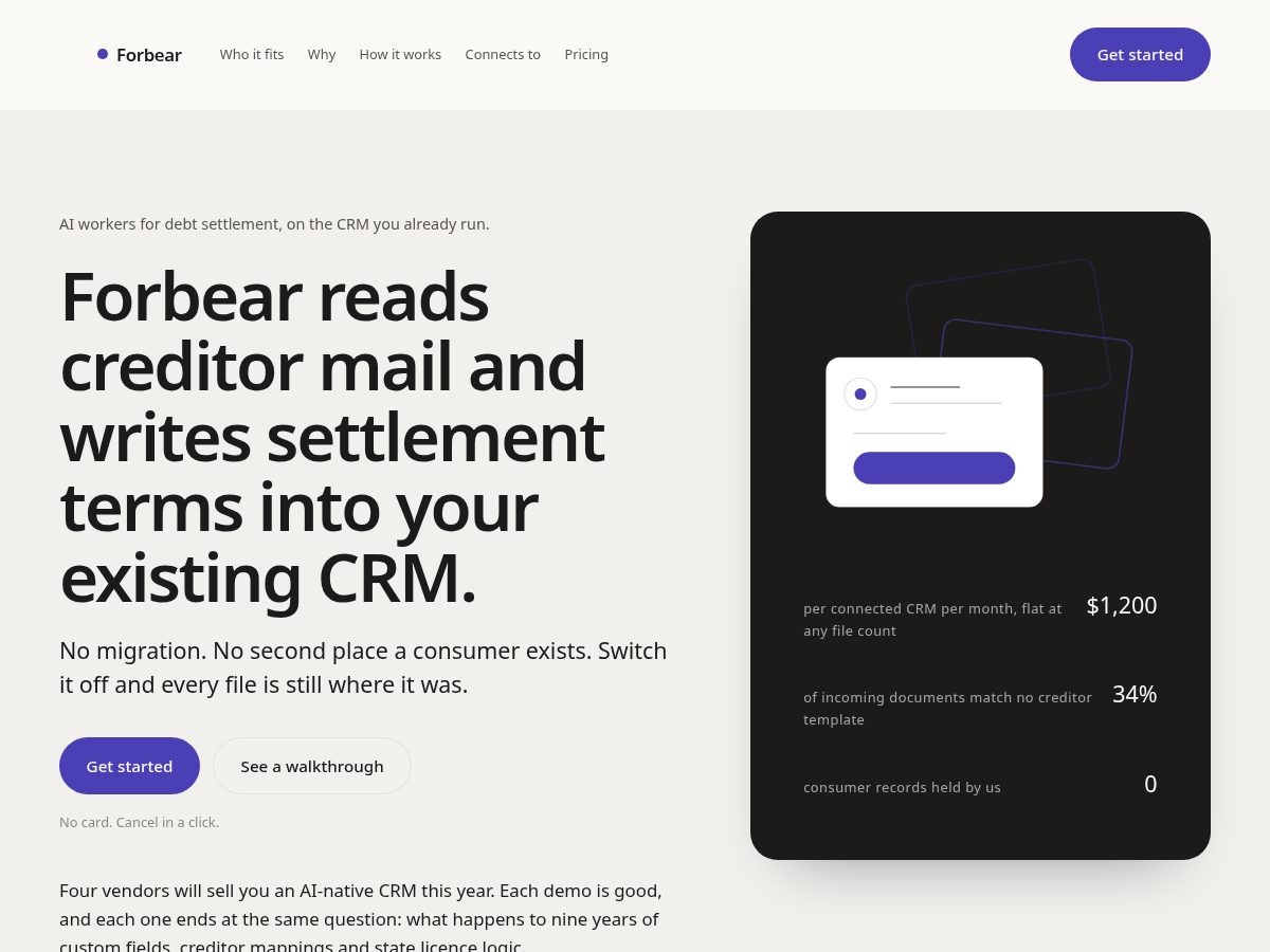 Landing-page snapshot of forbear.works