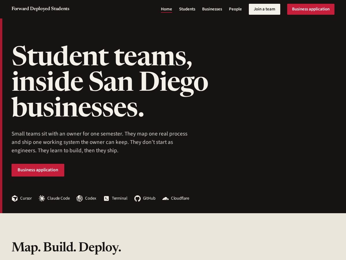 Landing-page snapshot of forwarddeployedstudents.com