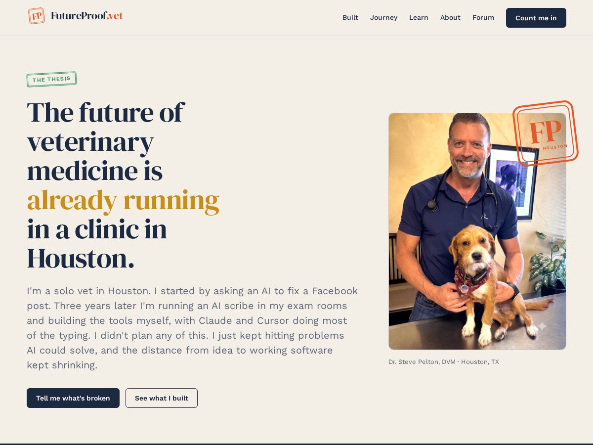 Landing-page snapshot of futureproof.vet