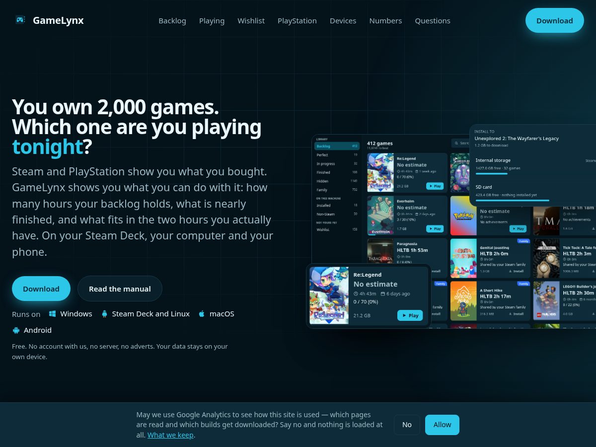 Landing-page snapshot of gamelynx.app